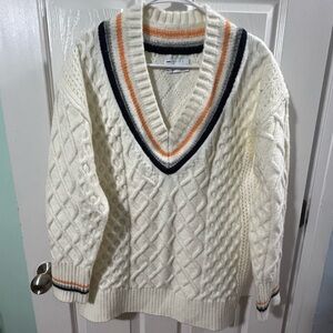 ASOS DESIGN Varsity Cable Knit V-Neck Sweater for Women.